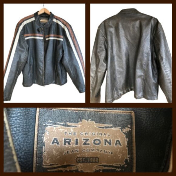 Arizona Leather Biker Jacket w/Stripes: Brown Pebbled, Fully Lined, Men’s XL - Picture 12 of 12